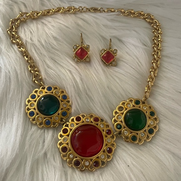 JESARA Vintage 1980's Gold and Red Necklace Set - Picture 1 of 7